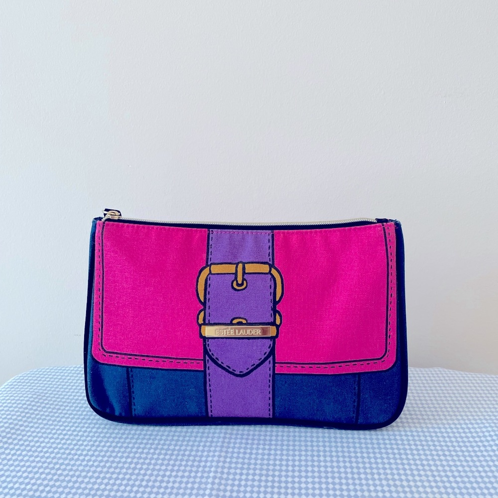Estée Lauder Canvas Cosmetics Bag Purple Belt Print